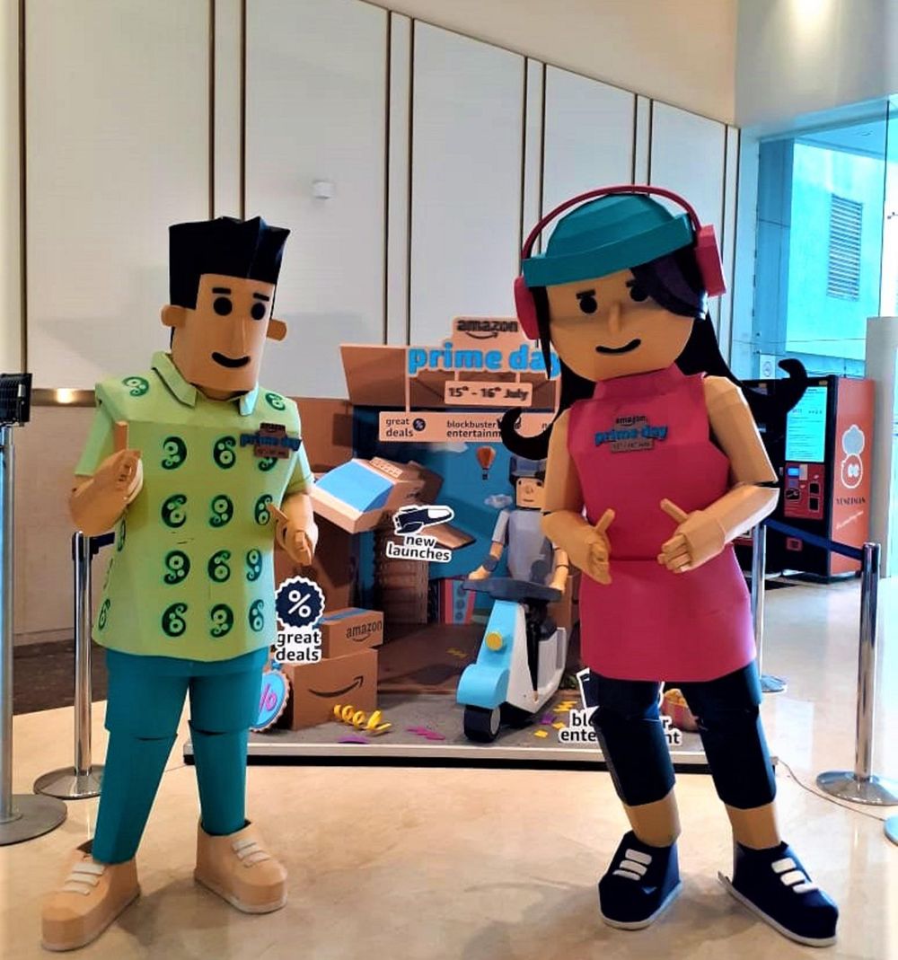 Amazon Prime Day mascot activation in a lobby